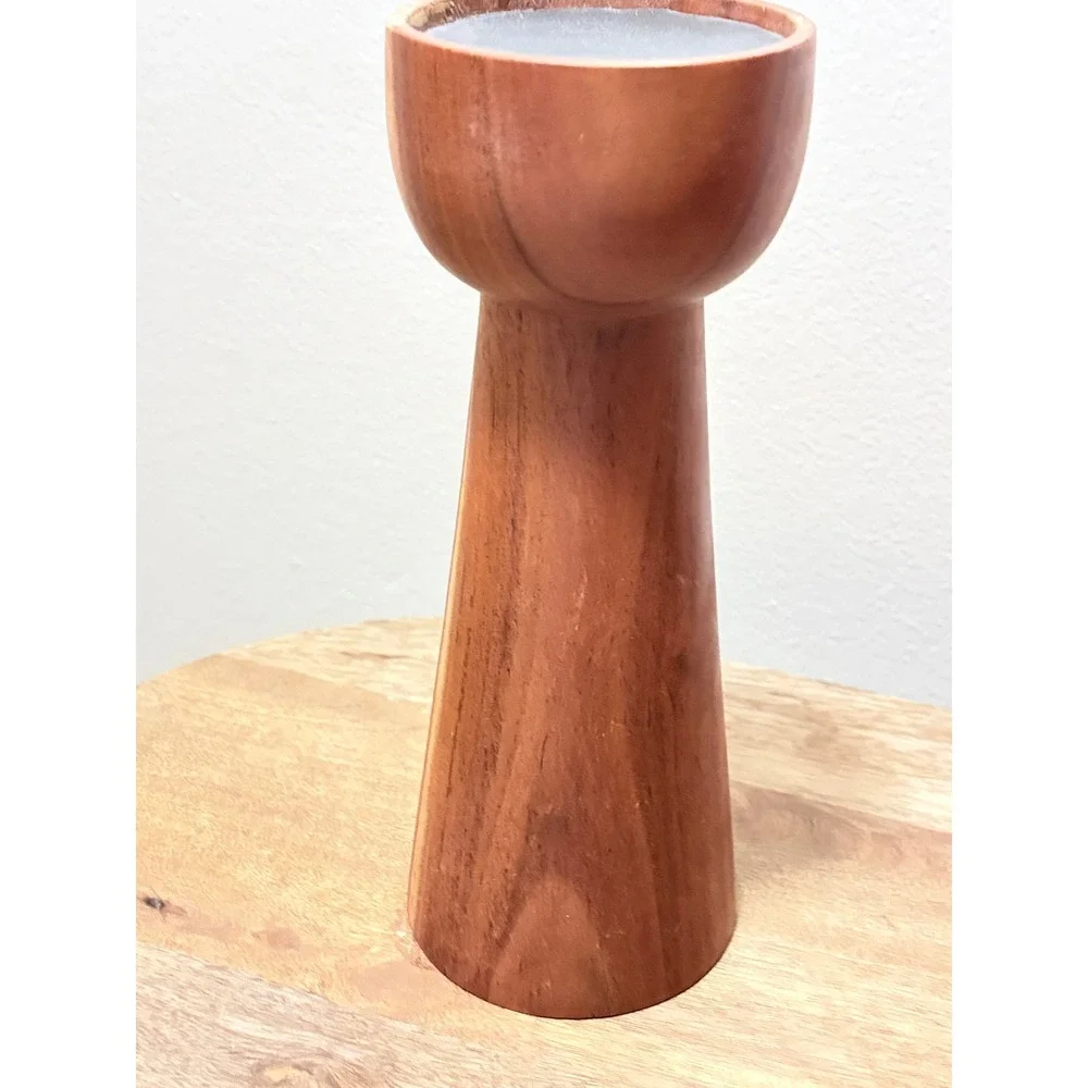 Vintage MCM Hand Turned Wood Pillar Candle Holder Set of 3 Trio